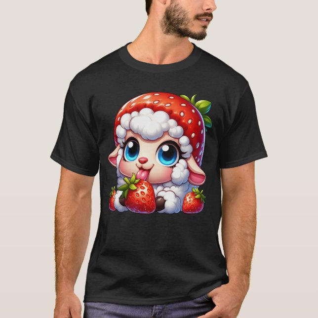 Camiseta Carneiro de cordeiro-cordeiro-fruta-de-morango (Frente)