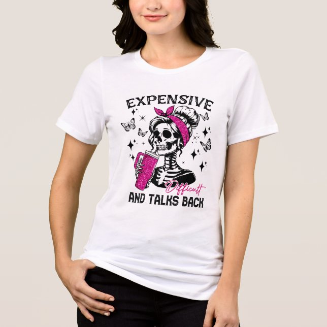 Camiseta Caro e conversa atrás do esqueleto feminino (Frente)