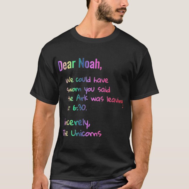 Camiseta Caro Noah Ark deixando Unicórnios Tee Funny Christ (Frente)