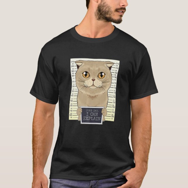 Camiseta Caro Pai Posso Explicar Que Gato De Dobra Escocês (Frente)