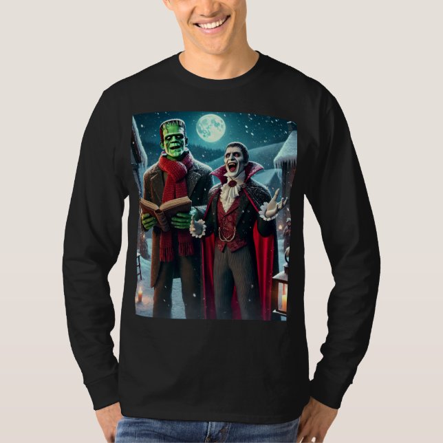 Camiseta Caroling monstro e drácula de Frankenstein (Frente)