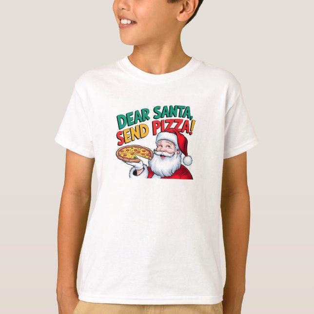 Camiseta Caros Papais noeis enviam pizza este Natal (Frente)
