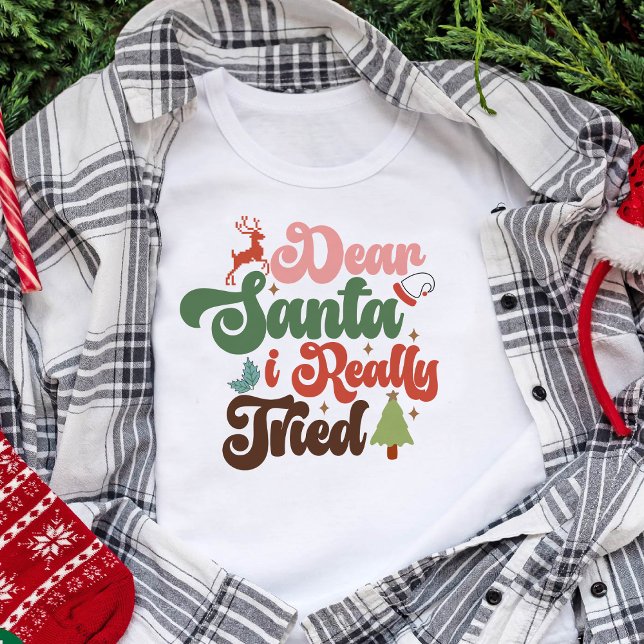 Camiseta Caros Papais noeis Retro Feriados de Natal (Dear Santa Retro Groovy Christmas Holidays T-Shirt)