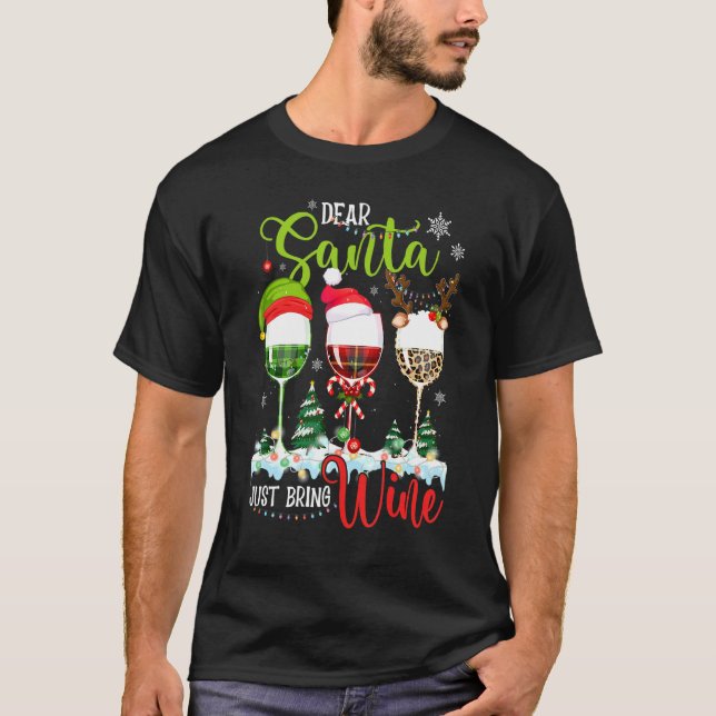 Camiseta Caros Papais noeis, Tragam Vinhos De Natal (Frente)