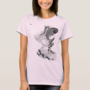 Camiseta Carpa e cereja florescem 鯉 桜
