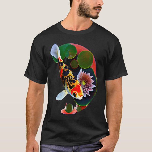 Camiseta carpa koi peixe lírio almofada flor japonesa (Frente)