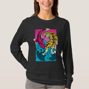 Camiseta Carpa Peixe Koi Tigre Yin Yang A Grande Onda de Ka