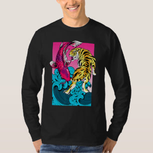 Camiseta Carpa Peixe Koi Tigre Yin Yang A Grande Onda de Ka