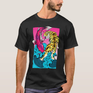 Camiseta Carpa Peixe Koi Tigre Yin Yang A Grande Onda de Ka