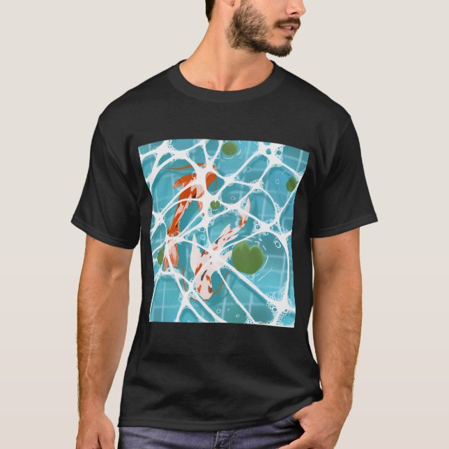 Camiseta Carpas, água, folhas de lírio (Frente)
