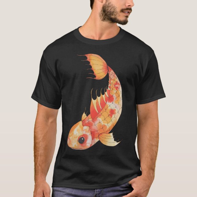 Camiseta Carpas Koi Laranjas e Amarelas Nadando (Frente)