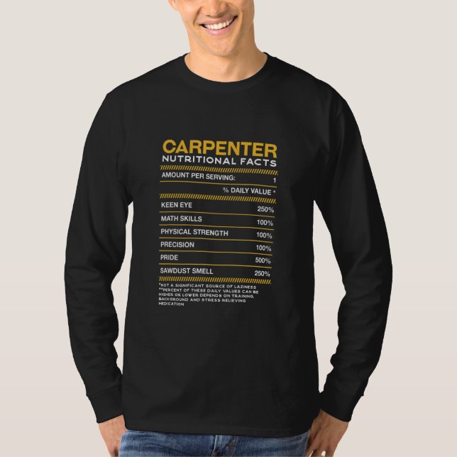 Camiseta Carpenter Nutrition Facts Carpentry Craftsman Humo (Frente)