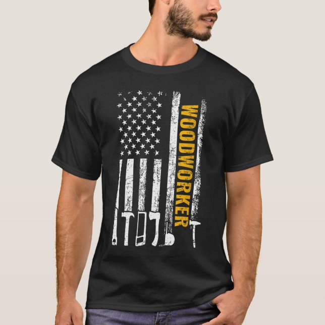 Camiseta Carpinteiro de madeira engraçada da American Flag  (Frente)