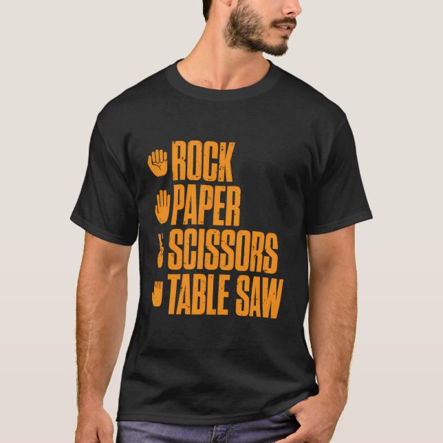 Camiseta Carpinteiro de Mesa de Tesoura de Papel Rock (Frente)