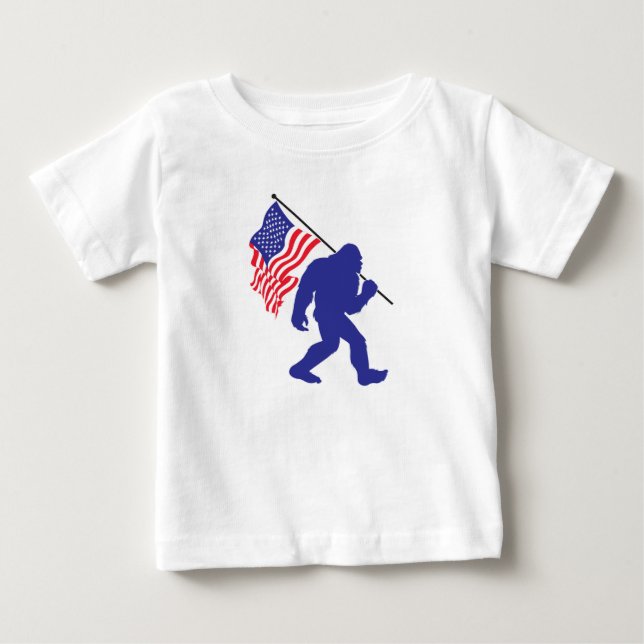 Camiseta Carregando Bigfoot e bandeira americana (Frente)