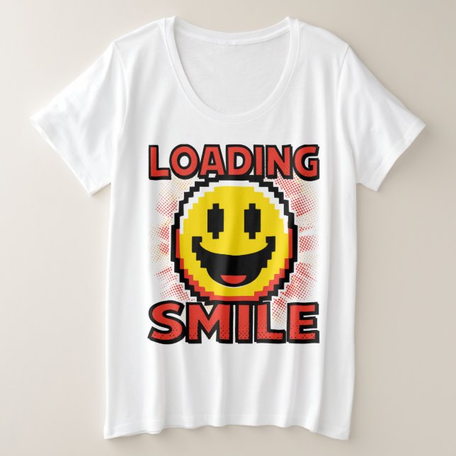 Camiseta Carregando Smile – Rosto Sorridente Retro Pixel Ar (Frente do Design)