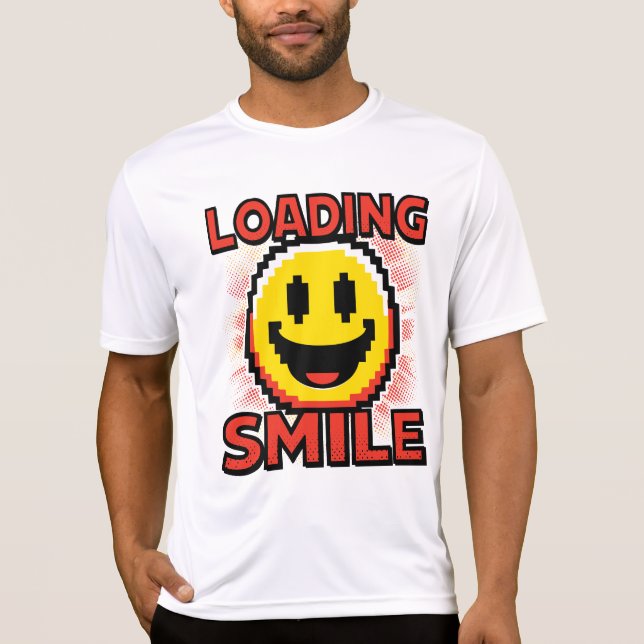 Camiseta Carregando Smile – Rosto Sorridente Retro Pixel Ar (Frente)