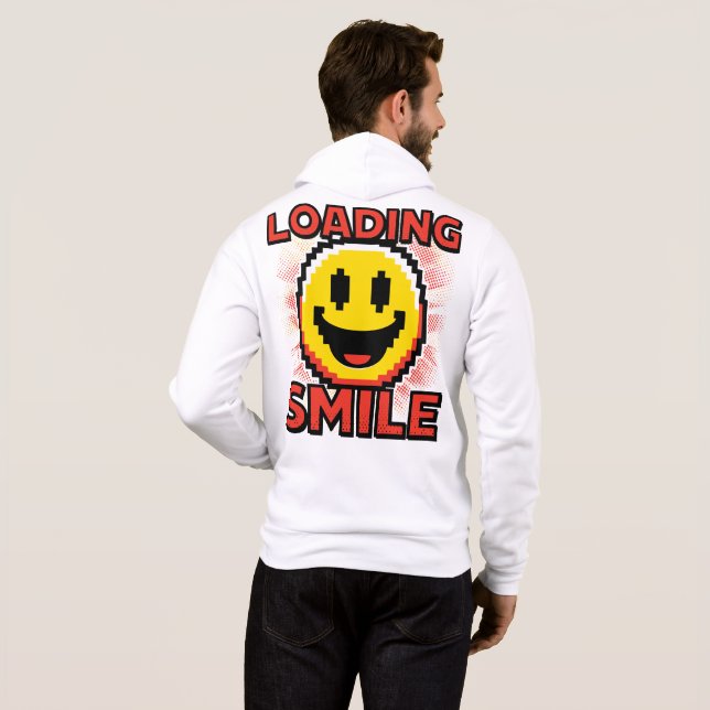 Camiseta Carregando Smile – Rosto Sorridente Retro Pixel Ar (Parte Traseira Completa)