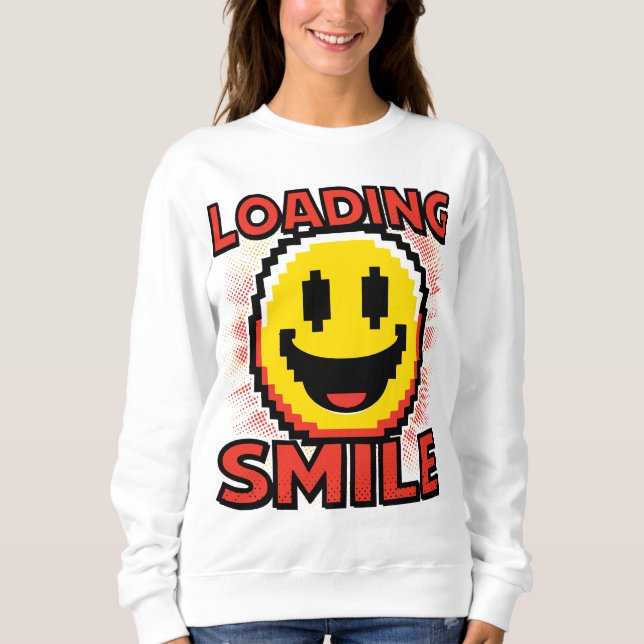 Camiseta Carregando Smile – Rosto Sorridente Retro Pixel Ar (Frente)