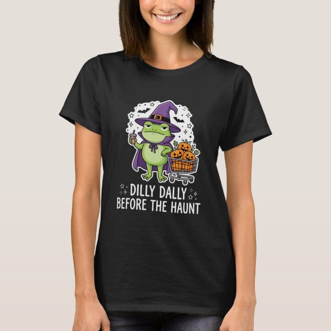 Camiseta Carrinho de Abóbora de Bruxa do Sapo Dilly Dally d (Frente)