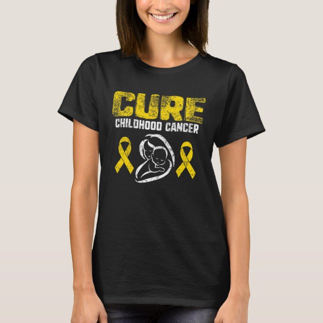 Camiseta Carrinho de Cancer de infância Dourada Fita Suport (Frente)