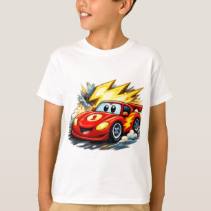 Camiseta Carrinho de Corrida Vermelho de Desenho Animado Fo