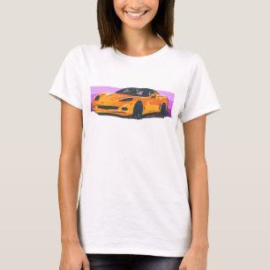 Camiseta Carrinho de Corveta Laranja C6 com Faixa Rosa