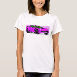 Camiseta Carrinho de corveta rosa C7 com risca rosa