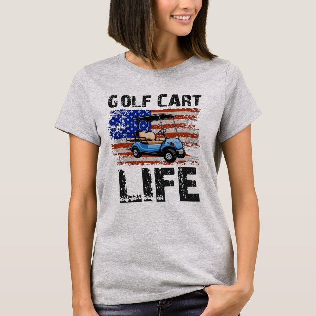 Camiseta Carrinho De Golfe Engraçado De Golfe Com Bandeira  (Frente)