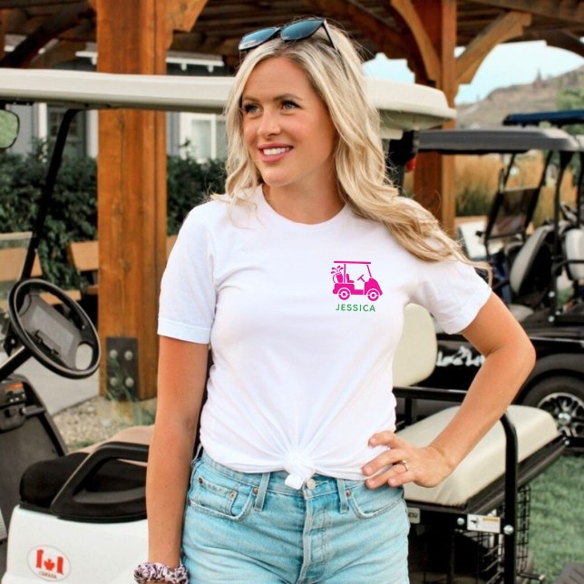 Camiseta Carrinho de Golfe Personalizado Rosa (Pink Personalized Golf Cart Tri-Blend Shirt)