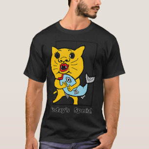 Camiseta Carrinho de Peixe Kawaii Listrado de Preto e Amare