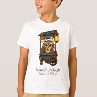 Camiseta Carrinho de Ramen da Coruja Mercado Noturno das La
