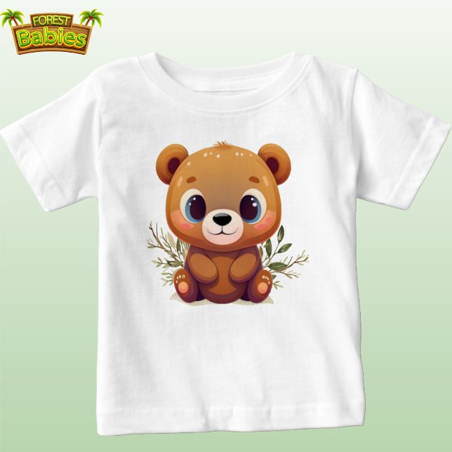 Camiseta Carrinho-do-mato-gafanhoto-branco 🧸 (Cute Fun Teddy Bear Cub Cartoon graphic t-shirt Woodland Wildlife Animal Character Tee baby tshirt)