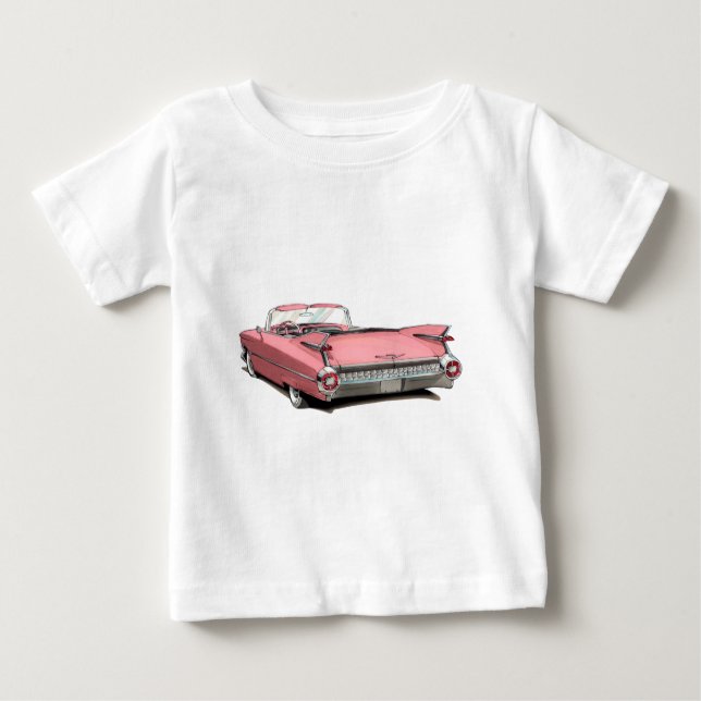 Camiseta Carro 1959 cor-de-rosa do cadillac (Frente)