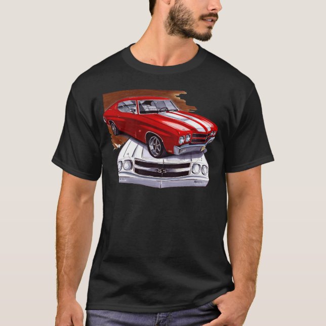 Camiseta Carro 1970 Vermelho-Branco de Chevelle (Frente)