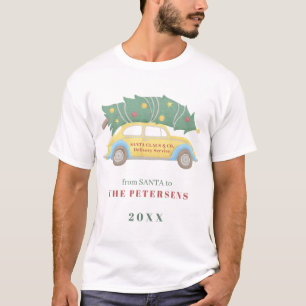 Camiseta Carro amarelo vintage da árvore de Natal da famí