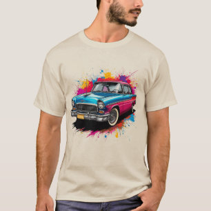 Camiseta Carro Antigo com Borrifos de Tinta Colorida