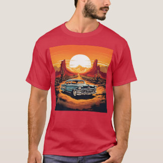 Camiseta Carro antigo no pôr do sol do deserto amiga garota