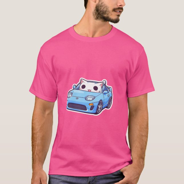 Camiseta Carro Azul Condutor De Gato (Frente)