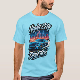 Camiseta Carro Azul Corrente de Cidade Noturna em Arte Urba