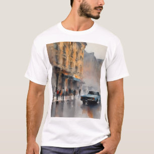 Camiseta Carro Azul Vintage na paisagem urbana florida