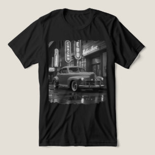 Camiseta Carro Clássico dos Anos 1940 sob Luzes de Neon