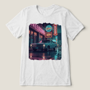 Camiseta Carro Clássico dos Anos 1940 sob Luzes de Neon