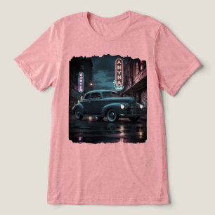 Camiseta Carro Clássico dos Anos 1940 sob Luzes de Neon