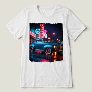 Camiseta Carro Clássico dos Anos 1940 sob Luzes de Neon