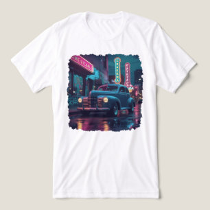 Camiseta Carro Clássico dos Anos 1940 sob Luzes de Neon