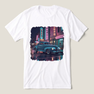 Camiseta Carro Clássico dos Anos 1940 sob Luzes de Neon