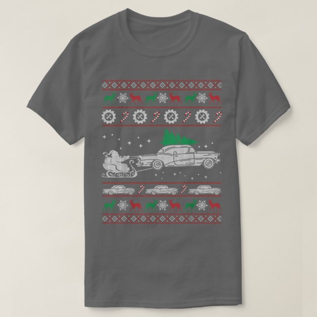 Camiseta Carro Clássico Engraçado Sueco de Natal Feio Prese (Frente do Design)