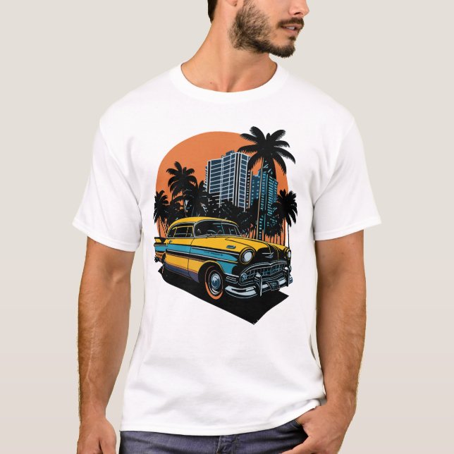 Camiseta Carro Clássico no SUnrise BAckground (Frente)