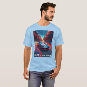Camiseta Carro com efeitos vermelhos e azuis